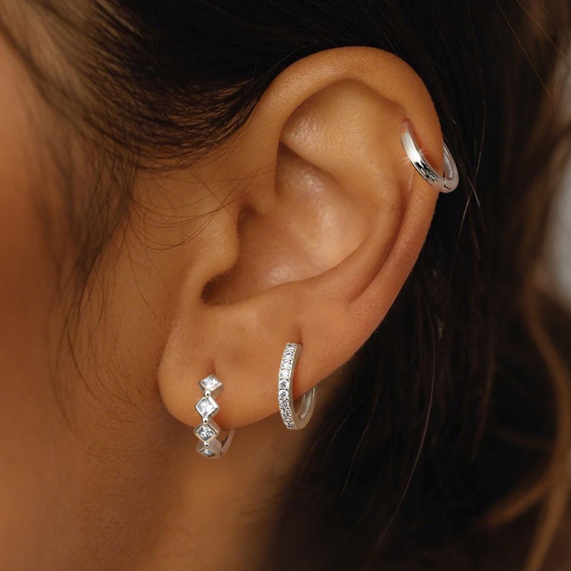 MILACOLATO 3Pairs 925 Sterling Silver Earrings for Women, Sterling Silver Filled Small Huggie Hoop Earrings Sets for Multiple Piercing Hypoallergenic, CZ Cartilage Earrings Stacks Trendy Earrings, K - Image 3