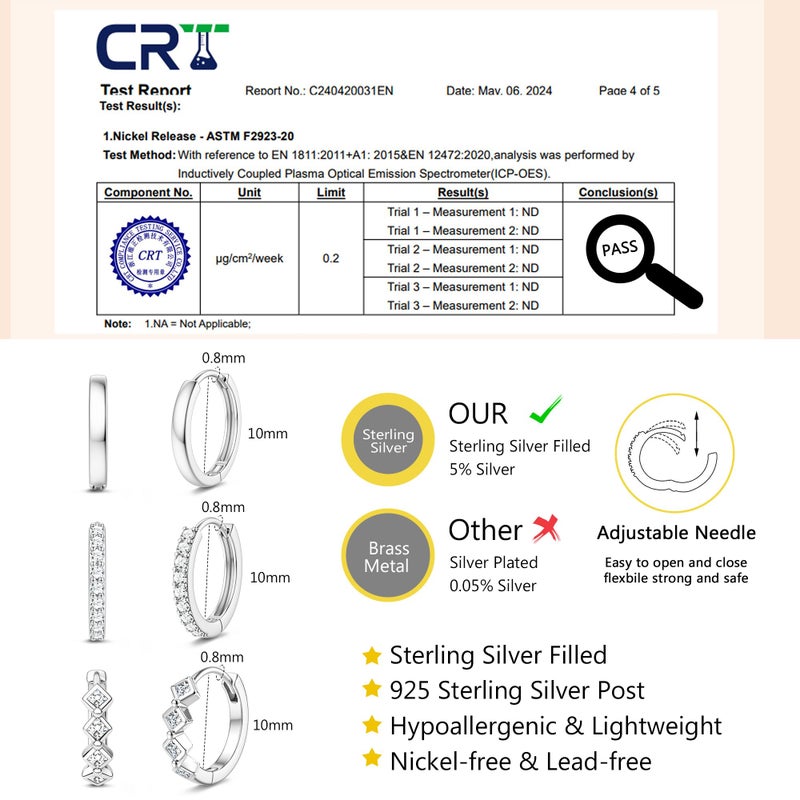MILACOLATO 3Pairs 925 Sterling Silver Earrings for Women, Sterling Silver Filled Small Huggie Hoop Earrings Sets for Multiple Piercing Hypoallergenic, CZ Cartilage Earrings Stacks Trendy Earrings, K - Image 5