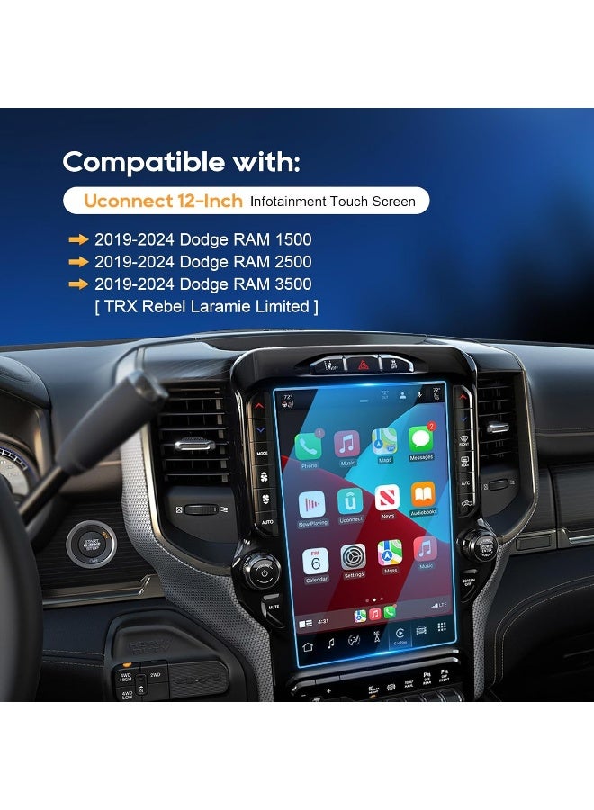 LFOTPP Premium Screen Protector for 2019-2021 2022 2023 Dodge RAM 1500 2500 3500 Laramie Longhorn Limited Uconnect 12 Inch Tempered Glass Navigation Screen Protector Scratch-Resistant Protective Film - Image 5