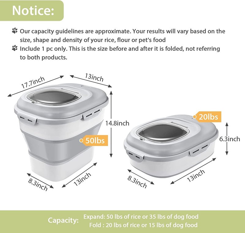 VBM Gray Rice Food Storage Containers Collapsible 20 to 50 Lbs Large Sealed Grain Container Storage Airtight Dispenser Bin with Rolling Wheel and Locking Lid 1 - Image 2