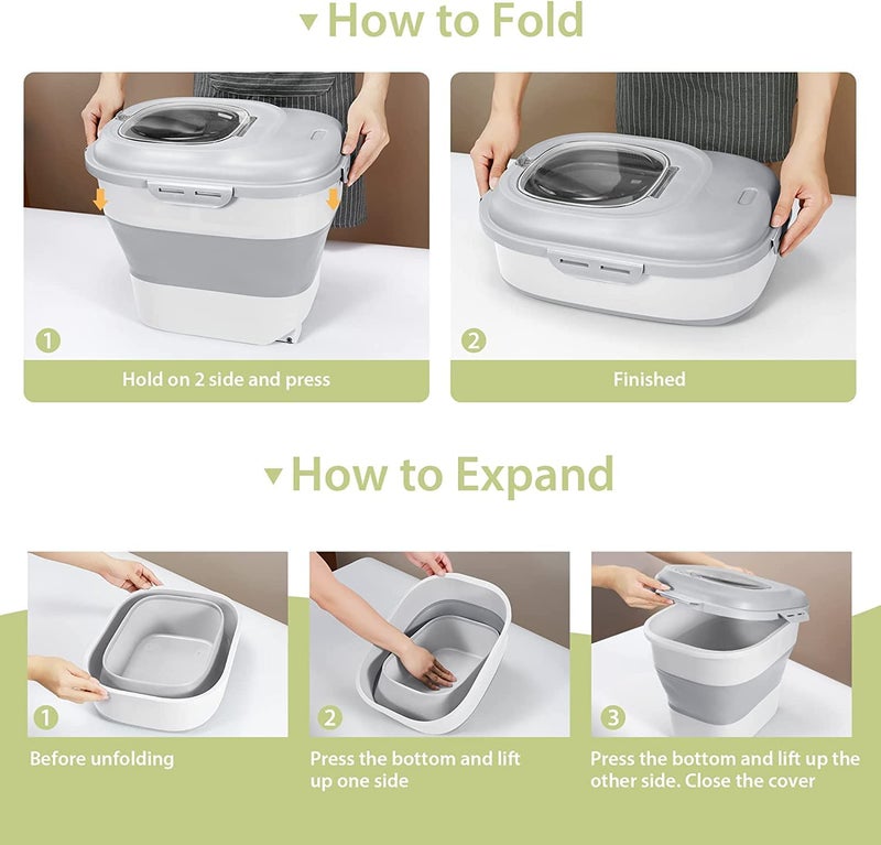 VBM Gray Rice Food Storage Containers Collapsible 20 to 50 Lbs Large Sealed Grain Container Storage Airtight Dispenser Bin with Rolling Wheel and Locking Lid 1 - Image 4