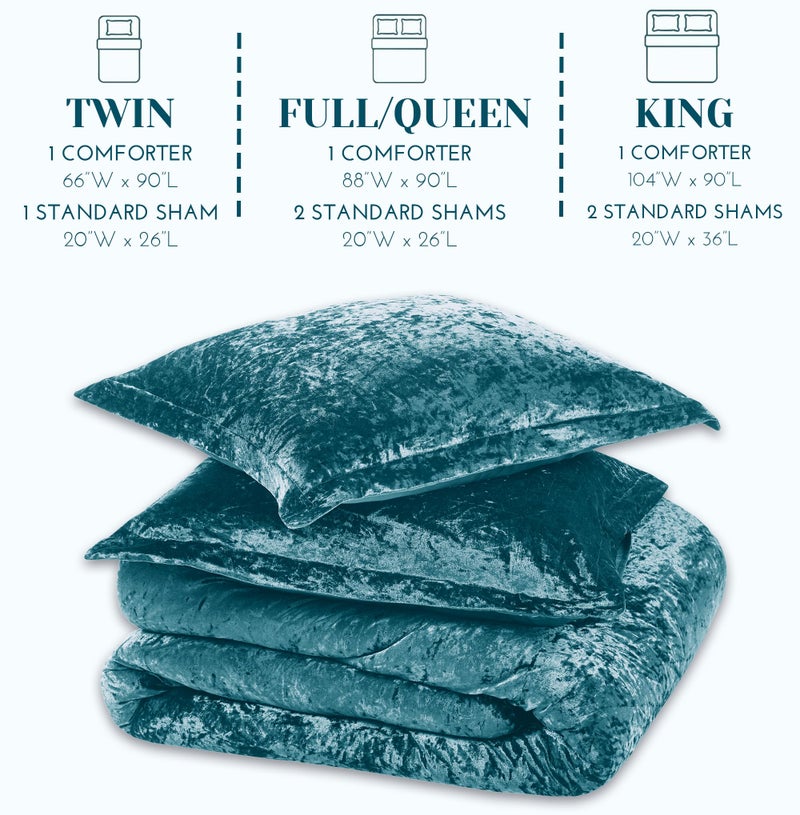 Comfort Spaces Juliette Luxe Comforter Set Velvet Lush with Soft Brushed Microfiber Reverse, All Season Cozy Velvet Bedding Sets, Fluffy Comforter Bed Set, Matching Sham, Teal Full/Queen 3 Piece - Image 5