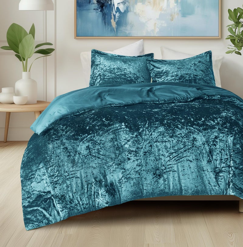 Comfort Spaces Juliette Luxe Comforter Set Velvet Lush with Soft Brushed Microfiber Reverse, All Season Cozy Velvet Bedding Sets, Fluffy Comforter Bed Set, Matching Sham, Teal Full/Queen 3 Piece - Image 1