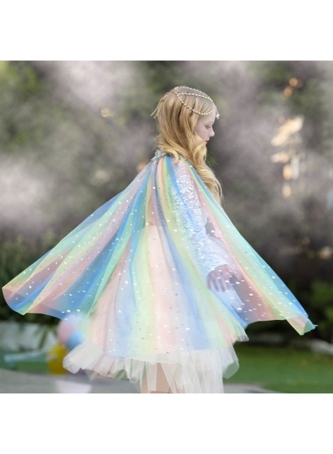 Loquat 【19000 People Praise】 Aisha Cloak Suit  Performance Dress Children's Luminous Dress New-Colour:Elsa's Rainbow Cape - Image 1