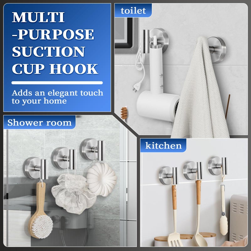 warlve Suction Cup Hooks No Drill Stainless Steel Shower Hooks Towel Hook Robe Hook Heavy Duty on Smooth and Non-Porous Surfaces in Bathrooms Kitchen Bedroom (2, Brushed Nickel) - Image 3