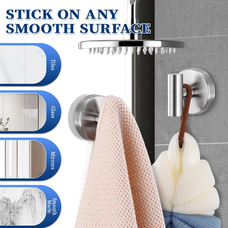 warlve Suction Cup Hooks No Drill Stainless Steel Shower Hooks Towel Hook Robe Hook Heavy Duty on Smooth and Non-Porous Surfaces in Bathrooms Kitchen Bedroom (2, Brushed Nickel) - Image 4