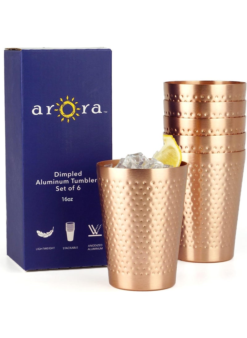 Arora Aluminum Metal Cups for Drinks Metal Anodized Hammered Copper Color Tumblers Set of 6 Aluminum Drinking Cups for Cocktail Drink Beer Bar Party Gifts 16oz  - Image 1