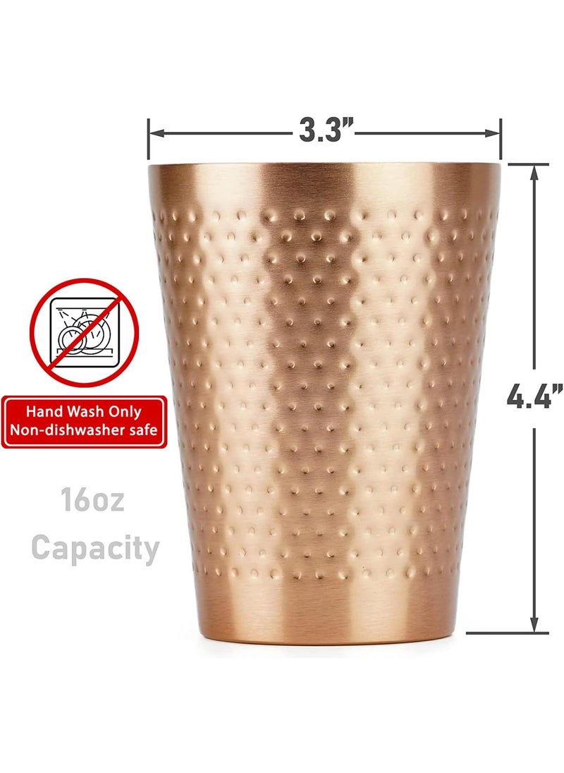 Arora Aluminum Metal Cups for Drinks Metal Anodized Hammered Copper Color Tumblers Set of 6 Aluminum Drinking Cups for Cocktail Drink Beer Bar Party Gifts 16oz  - Image 2