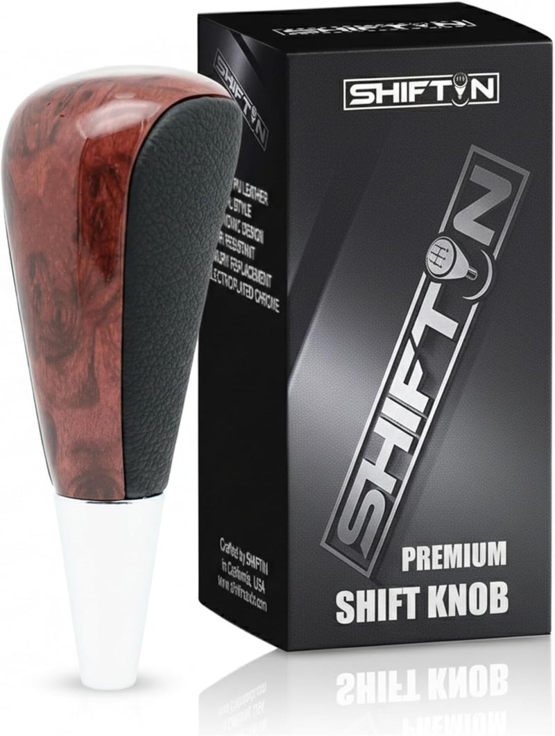 SHIFTIN Tall Gear Shift Knob Shifter fits Lexus LX-470 LX570 LS-400 LS430 RX330 RX-350 RX400h and Toyota 4Runner Sequoia Land Cruiser Highlander Tundra Prius-C (Black Leather/Walnut Birds Eye) - Image 1