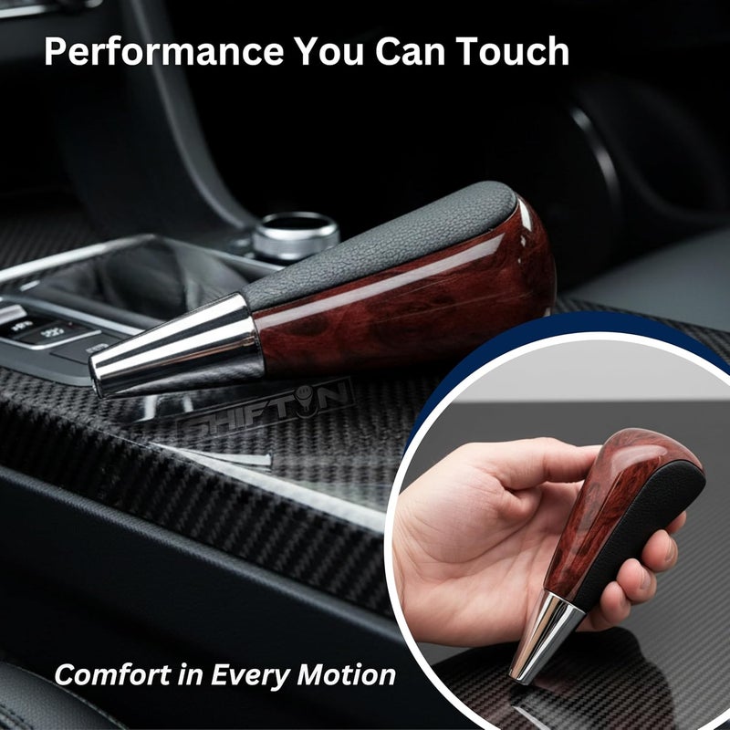SHIFTIN Tall Gear Shift Knob Shifter fits Lexus LX-470 LX570 LS-400 LS430 RX330 RX-350 RX400h and Toyota 4Runner Sequoia Land Cruiser Highlander Tundra Prius-C (Black Leather/Walnut Birds Eye) - Image 5