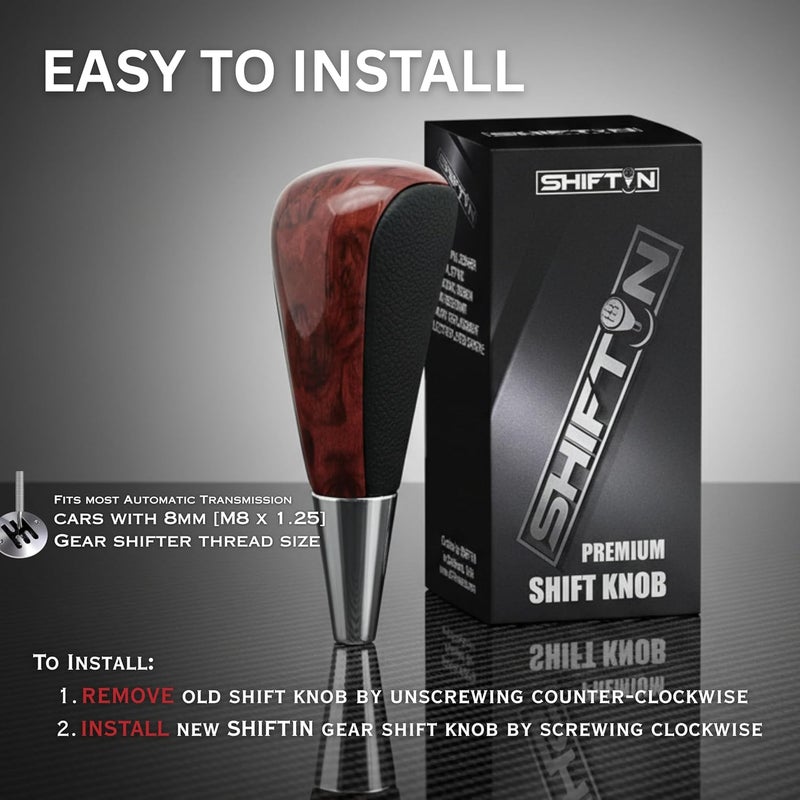 SHIFTIN Tall Gear Shift Knob Shifter fits Lexus LX-470 LX570 LS-400 LS430 RX330 RX-350 RX400h and Toyota 4Runner Sequoia Land Cruiser Highlander Tundra Prius-C (Black Leather/Walnut Birds Eye) - Image 4