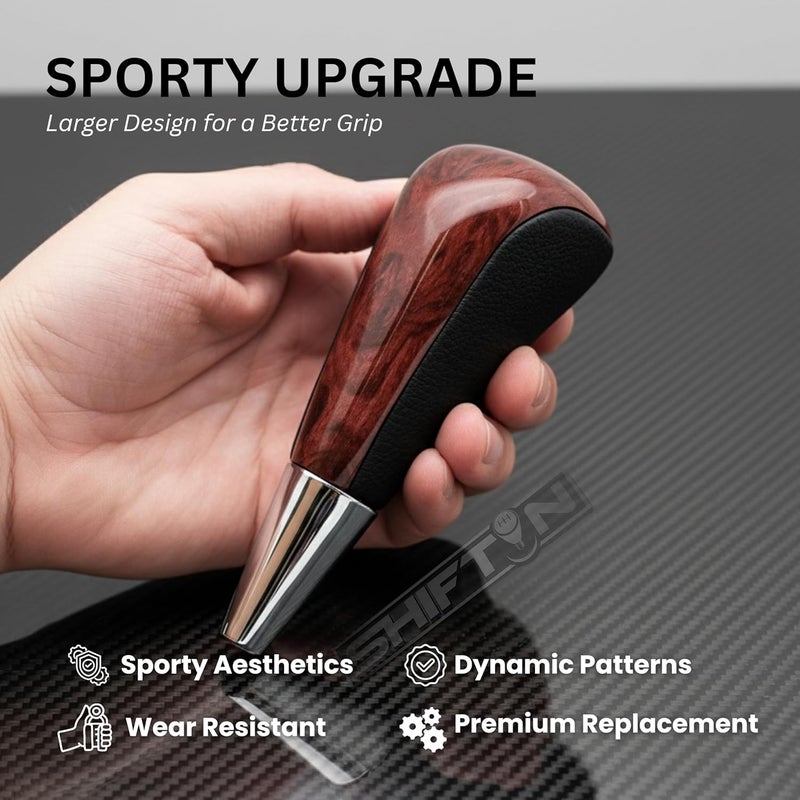 SHIFTIN Tall Gear Shift Knob Shifter fits Lexus LX-470 LX570 LS-400 LS430 RX330 RX-350 RX400h and Toyota 4Runner Sequoia Land Cruiser Highlander Tundra Prius-C (Black Leather/Walnut Birds Eye) - Image 2