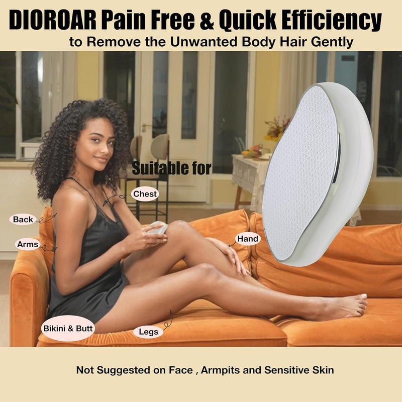 DIOROAR ممحاة الشعر الكريستالية، مزيل الشعر الكريستالي المطور، جهاز إزالة الشعر بالنانو الزجاجي الفيزيائي، مزيل الشعر غير المؤلم ومقشر للبشرة للحصول على بشرة ناعمة حريرية سريعة (فضي) - Image 4