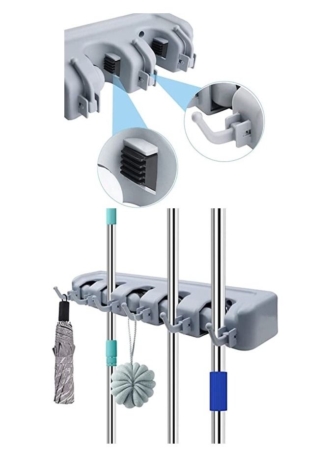 We Happy Mop and Broom Tools Holder 5 Position with 6 Hooks Wall Mounted Organizer Saving Space Storage Rack For Kitchen Garden Garage Laundry Offices - Image 5