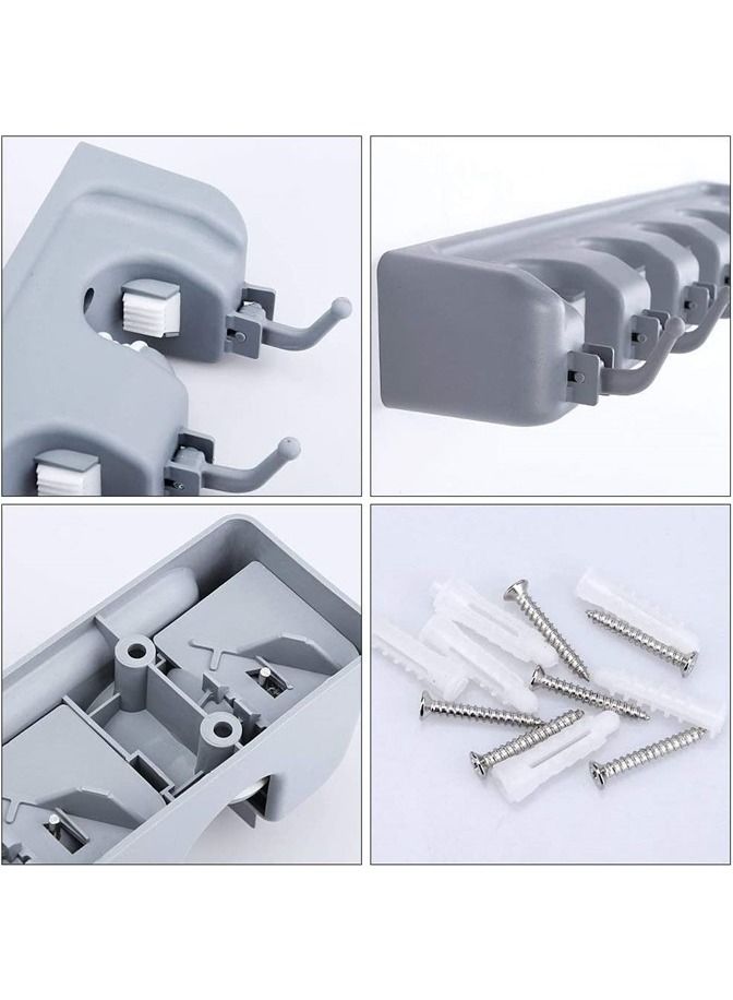 We Happy Mop and Broom Tools Holder 5 Position with 6 Hooks Wall Mounted Organizer Saving Space Storage Rack For Kitchen Garden Garage Laundry Offices - Image 4
