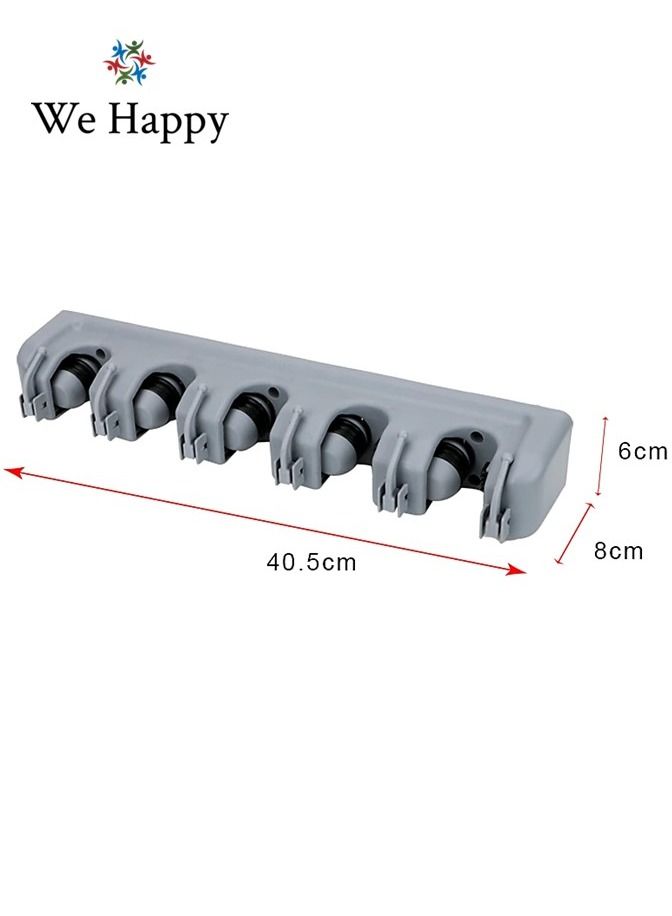We Happy Mop and Broom Tools Holder 5 Position with 6 Hooks Wall Mounted Organizer Saving Space Storage Rack For Kitchen Garden Garage Laundry Offices - Image 2