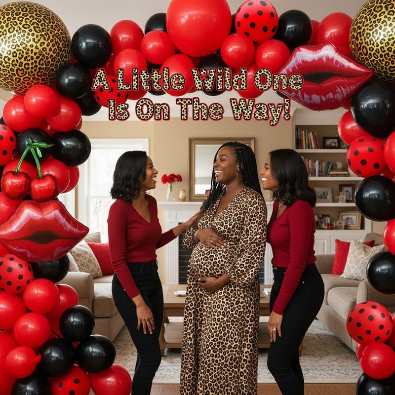 yeewaka Red Black cheetah Balloon Garland Arch Kit Cherry Birthday Decorations with leopard print backdrop Cheetah Print Cherry mylar Balloons for Girl birthday Baby Shower Bachelorette Party supplies - Image 3