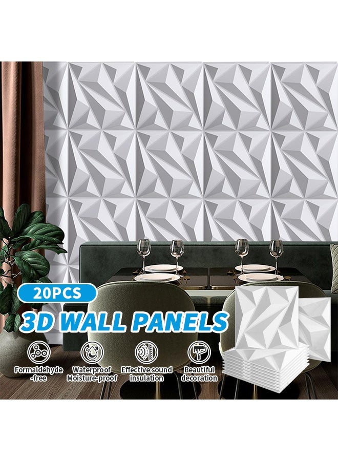 20 Pieces 3D Wall Panels, 3D Texture PVC Wallpaper,Proof Sound Insulation Wallboard Diamond Design Decorative Wall Cover PVC Material Each 12X12in - Image 2