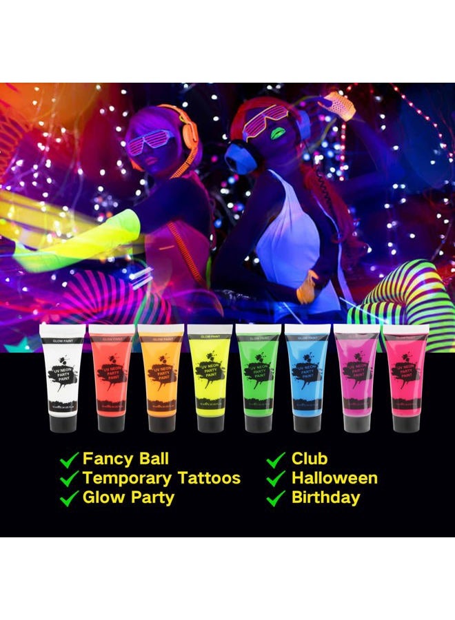 MEICOLY طلاء وجه وجسم نيون تحت الضوء الأسود، MEICOLY 8 أنابيب من الطلاءات التفاعلية تحت الضوء الأسود، قائم على الماء، قابل للغسل، غير سام، مستلزمات حفلات نيون للهالوين،02 - Image 5