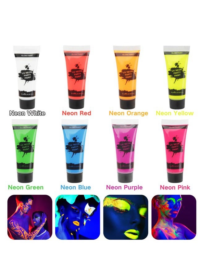 MEICOLY طلاء وجه وجسم نيون تحت الضوء الأسود، MEICOLY 8 أنابيب من الطلاءات التفاعلية تحت الضوء الأسود، قائم على الماء، قابل للغسل، غير سام، مستلزمات حفلات نيون للهالوين،02 - Image 2