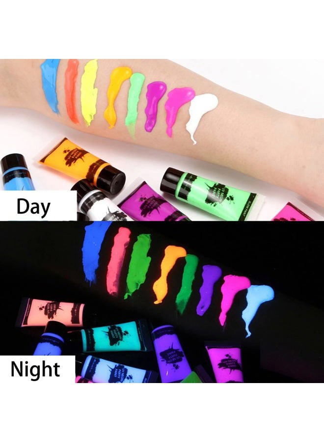 MEICOLY طلاء وجه وجسم نيون تحت الضوء الأسود، MEICOLY 8 أنابيب من الطلاءات التفاعلية تحت الضوء الأسود، قائم على الماء، قابل للغسل، غير سام، مستلزمات حفلات نيون للهالوين،02 - Image 3