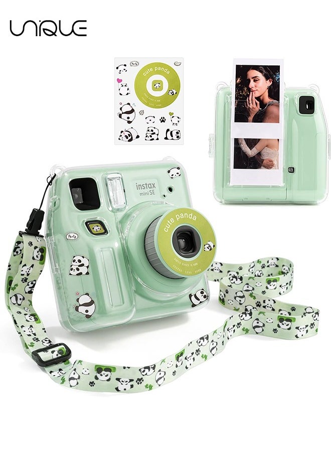Unique 3 Pack Clear Camera Case - Hard Clear Case for Fujifilm Instax Mini SE Instant Camera, Mini SE Plastic Cover with Cute Sticker and Shoulder Strap - Green Lovely Panda  - Image 1