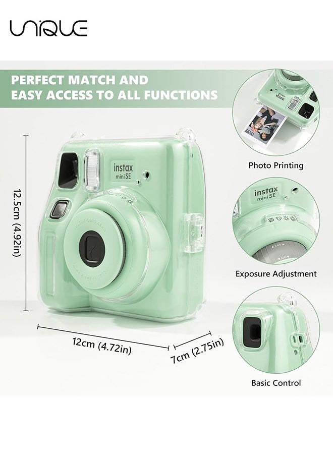 Unique 3 Pack Clear Camera Case - Hard Clear Case for Fujifilm Instax Mini SE Instant Camera, Mini SE Plastic Cover with Cute Sticker and Shoulder Strap - Green Lovely Panda  - Image 2