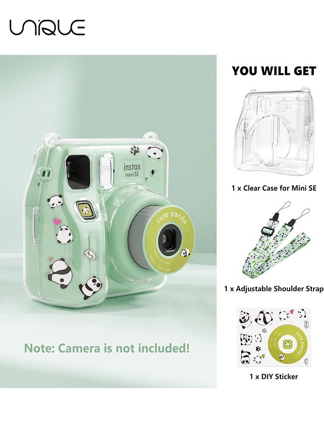Unique 3 Pack Clear Camera Case - Hard Clear Case for Fujifilm Instax Mini SE Instant Camera, Mini SE Plastic Cover with Cute Sticker and Shoulder Strap - Green Lovely Panda  - Image 3