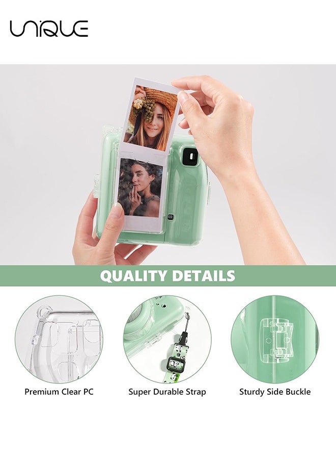 Unique 3 Pack Clear Camera Case - Hard Clear Case for Fujifilm Instax Mini SE Instant Camera, Mini SE Plastic Cover with Cute Sticker and Shoulder Strap - Green Lovely Panda  - Image 4