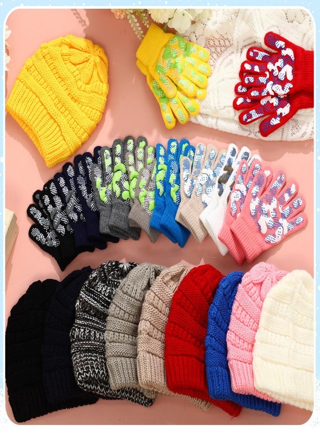 JaGely 20/12 Pcs Kids Beanies Hats Gloves for 5-12 Years Winter Warm Gloves Beanie Hat Stretchy for Boys Girls Homeless Gift(Bright Colors,20 Pcs) - Image 4