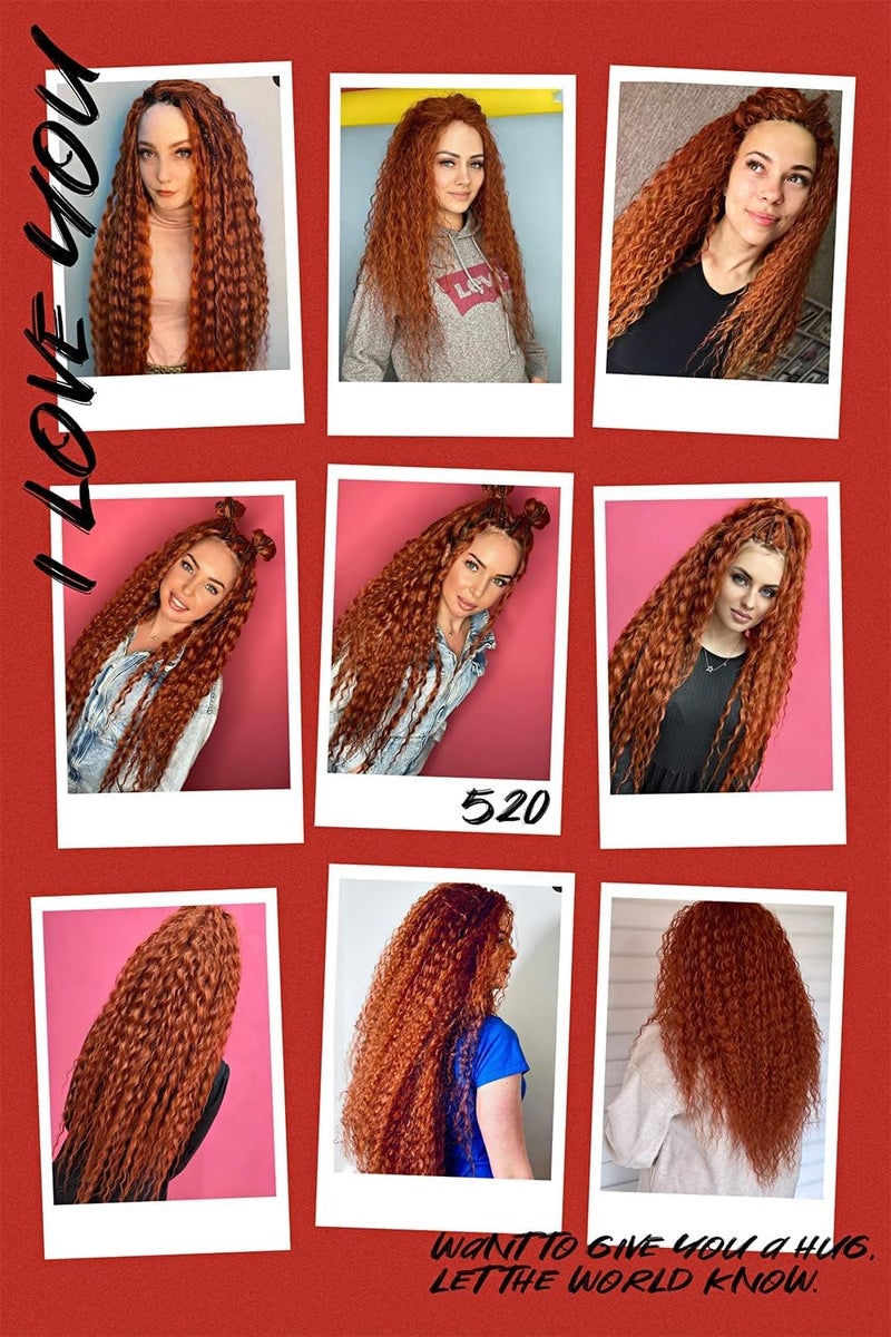 MAYSA Ocean Wave Crochet Hair Extension Copper Curly Braiding Crochet Hair Synthetic Deep Wave Crochet Hair Extensions 22 inch 6packs #350 Copper Red - Image 4