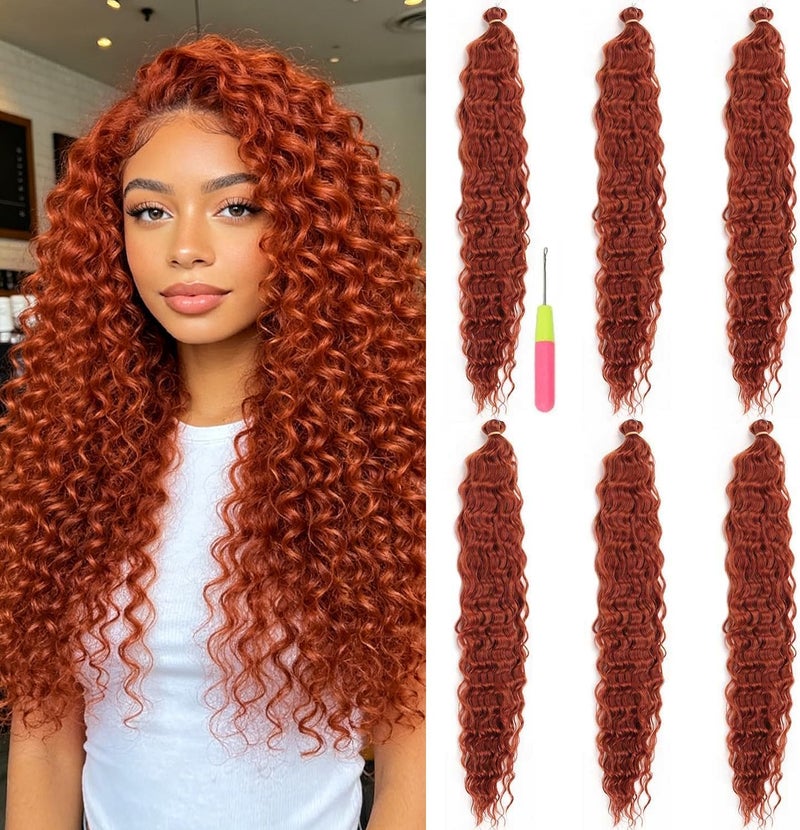 MAYSA Ocean Wave Crochet Hair Extension Copper Curly Braiding Crochet Hair Synthetic Deep Wave Crochet Hair Extensions 22 inch 6packs #350 Copper Red - Image 1