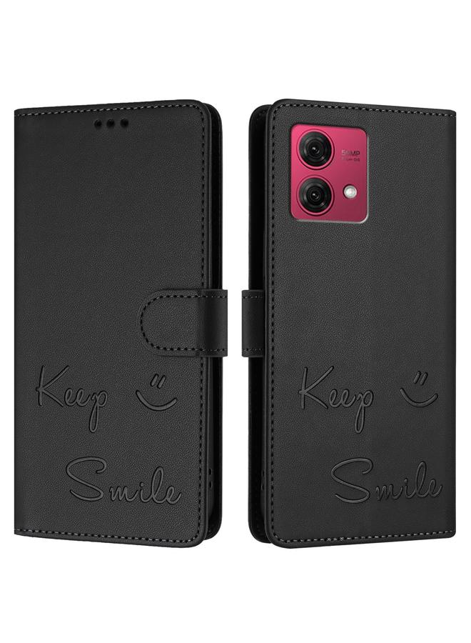 اس-توب جراب لهاتف موتورولا موتو جي 84 5 جي، جراب جلدي بنقشة ابتسامة بتقنية RFID - Image 3