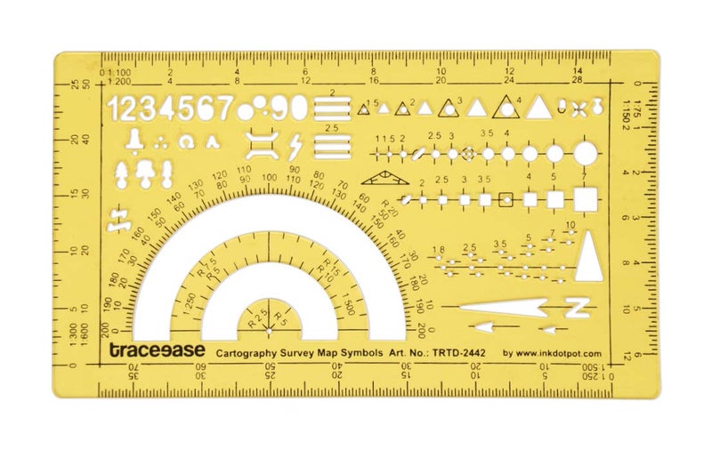 Traceease Map Drafting Cartography Survey Map Symbols Template Drawing Stencil,Designing Template Measuring Ruler - Image 1