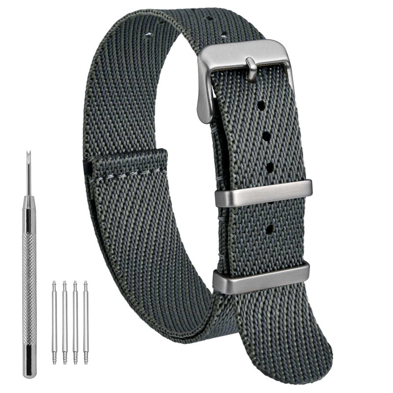 WOCCI 22mm Military Nylon Watch Band, One-piece Nylon Strap for Men and Women, Silver Buckle (Smog) - Image 1
