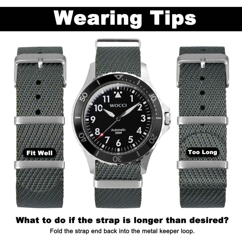 WOCCI 22mm Military Nylon Watch Band, One-piece Nylon Strap for Men and Women, Silver Buckle (Smog) - Image 5