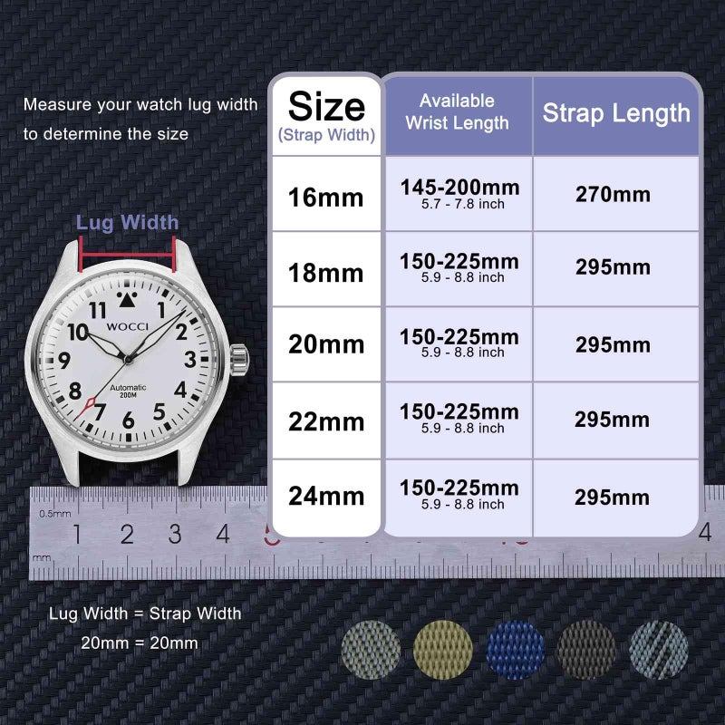 WOCCI 22mm Military Nylon Watch Band, One-piece Nylon Strap for Men and Women, Silver Buckle (Smog) - Image 4
