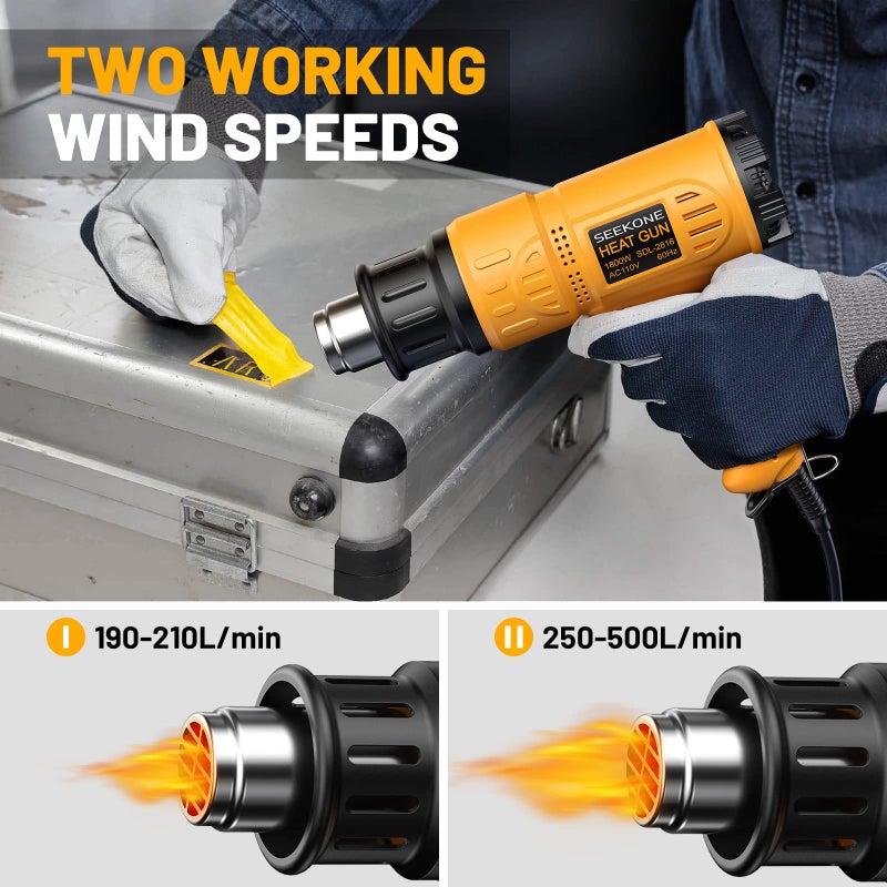 SEEKONE Heat Gun 1800W Heavy Duty Hot Air Gun Kit With Carry Case Variable Temperature Control 122â„‰-1112â„‰ï¼ˆ50â„ƒ- 600â„ƒï¼‰ Overload Protection with 4 Nozzles for Crafts, Shrinking PVC, Stripping Paint - Image 3