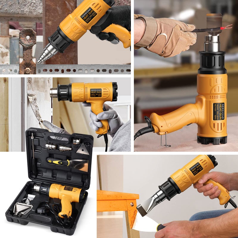 SEEKONE Heat Gun 1800W Heavy Duty Hot Air Gun Kit With Carry Case Variable Temperature Control 122â„‰-1112â„‰ï¼ˆ50â„ƒ- 600â„ƒï¼‰ Overload Protection with 4 Nozzles for Crafts, Shrinking PVC, Stripping Paint - Image 5