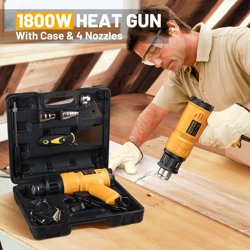 SEEKONE Heat Gun 1800W Heavy Duty Hot Air Gun Kit With Carry Case Variable Temperature Control 122â„‰-1112â„‰ï¼ˆ50â„ƒ- 600â„ƒï¼‰ Overload Protection with 4 Nozzles for Crafts, Shrinking PVC, Stripping Paint - Image 2