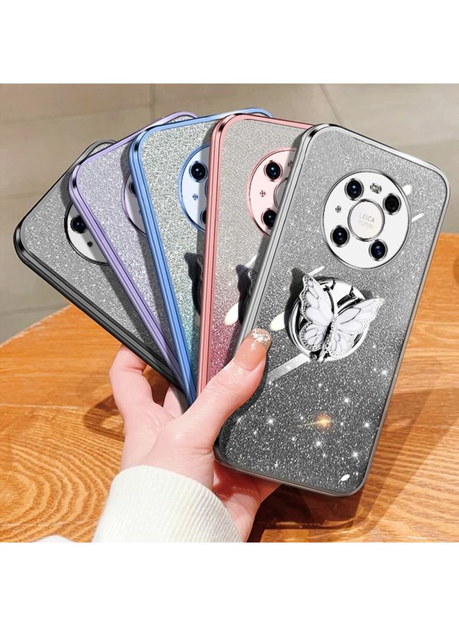 اس-توب جراب لهاتف Huawei Mate 40 Pro، جراب هاتف TPU بحامل على شكل فراشة لامع متدرج اللون - Image 2