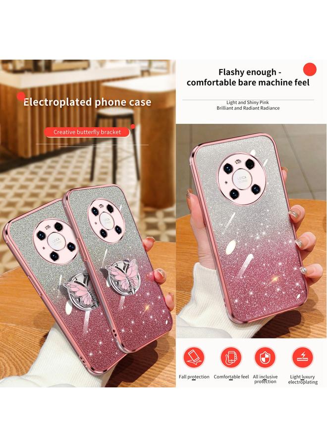 اس-توب جراب لهاتف Huawei Mate 40 Pro، جراب هاتف TPU بحامل على شكل فراشة لامع متدرج اللون - Image 3