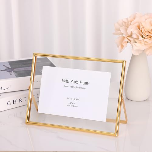 HOME ELEMENTS Metal Photo Frame for Table (4"x6",Gold) Floating Picture Frame, Family Photo Frame With Stand, Tabletop Photo Frames for Sweet Memories, Home Decor, Office Desk & Table Decoration - Image 1