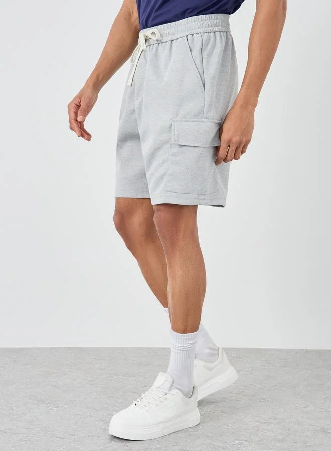 ستايلي Styli Men Grey Relaxed Fit Solid Cargo Shorts