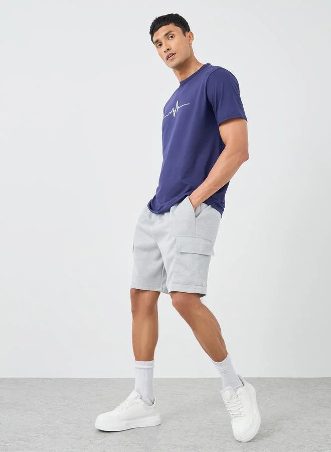 ستايلي Styli Men Grey Relaxed Fit Solid Cargo Shorts