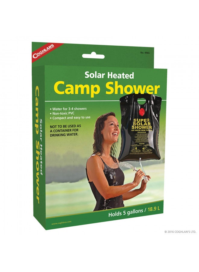 Coghlan's Camp Shower - Portable, Solar-Heated, 5 Gallon/20 Liter Capacity, Outdoor Shower Bag with Tangle Free Hose, Flow Control Clip, for Tent Camping, Backpacking, Car Camping, Beach Swimming