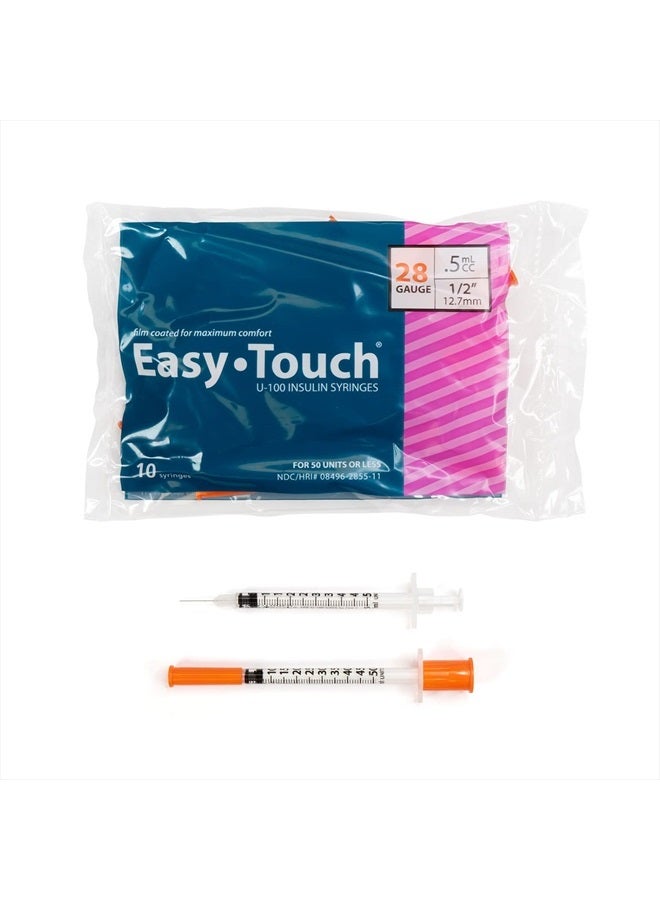 Easy Touch EasyTouch U-100 Insulin Syringe with Needle, 28G 0.5cc 1/2-Inch (12.7mm), Box of 100 - Image 2