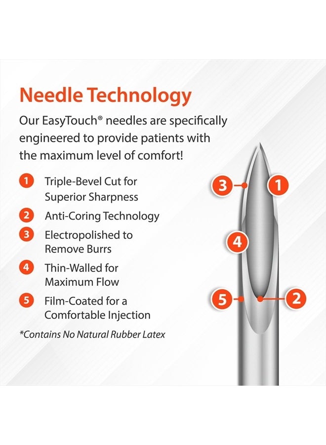 Easy Touch EasyTouch U-100 Insulin Syringe with Needle, 28G 0.5cc 1/2-Inch (12.7mm), Box of 100 - Image 4