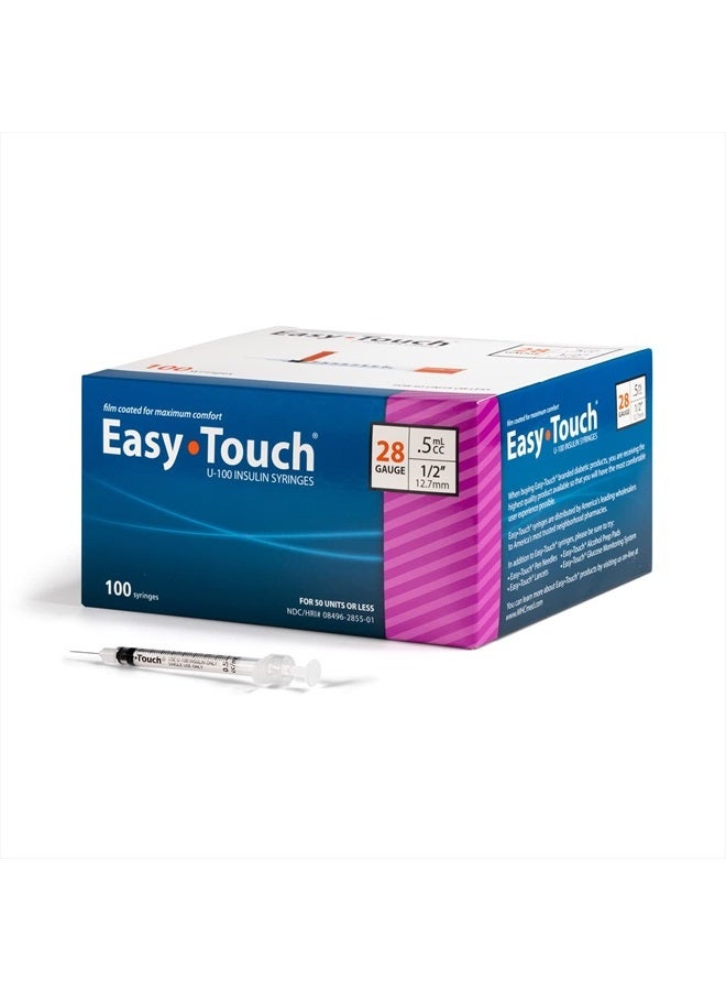 Easy Touch EasyTouch U-100 Insulin Syringe with Needle, 28G 0.5cc 1/2-Inch (12.7mm), Box of 100 - Image 1