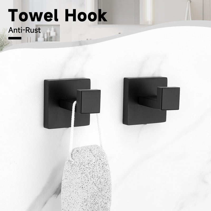 TNOMS Black Towel Bar Set, 5-Pieces Bathroom Hardware Set,23.6 Inch Towel Rack Set Stainless Steel Towel Holder Set Wall-Mounted Bathroom Accessories - Image 5